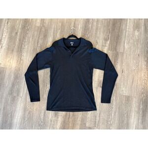 Reunion Menswear Silk Long Sleeve Polo Shirt Men's L Black Dressy